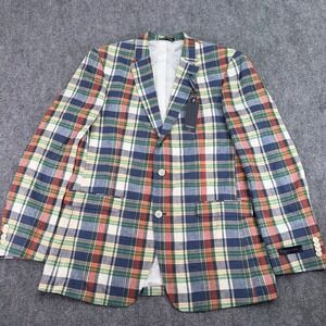 Tommy Hilfiger Blazer Mens 42L Colorful Plaid Ethan 100% Linen Jacket $295 MSRP
